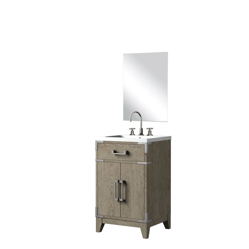 20 po De salle de bain en chêne gris avec plateau en acrylique, robinet, comptoir avec miroir inclus