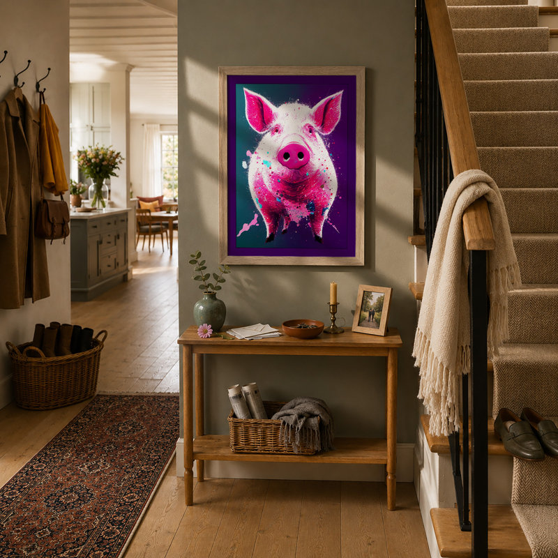 Pink Pig Pop Modern - Print, A2 - 59.4 x 42.0 cm, Oak