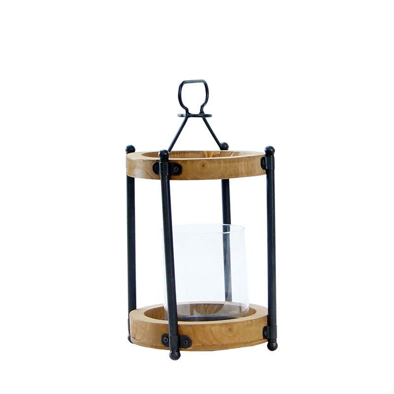 Lanterne brune en bois 10 po avec support supérieur