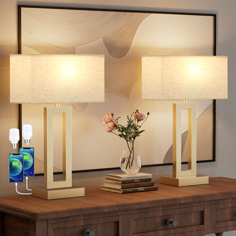 22'' Golden Modern Metal Table Lamp with Touch Control and USB A&C