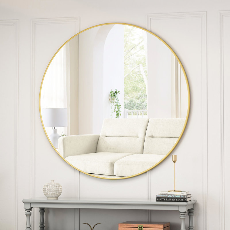 Miroir mural en métal doré, 48 po, pour le décor de différentes pièces, 48 po, Doré, 48 po x 48 po