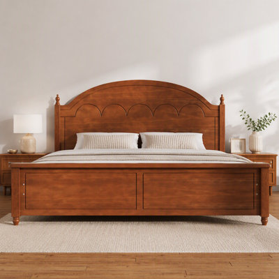 Wooden Bed Frame with Arched Headboard