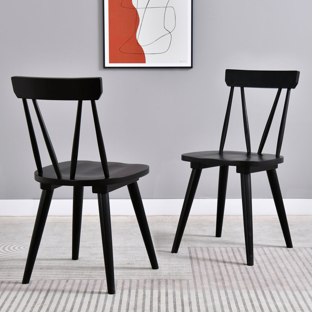 Brendi 17" Wide Scandinavian Mid-Century Modern Minimalist Solid Wood Spindle Back Dining Chairs (Set of 2) Kelly Clarkson Home 