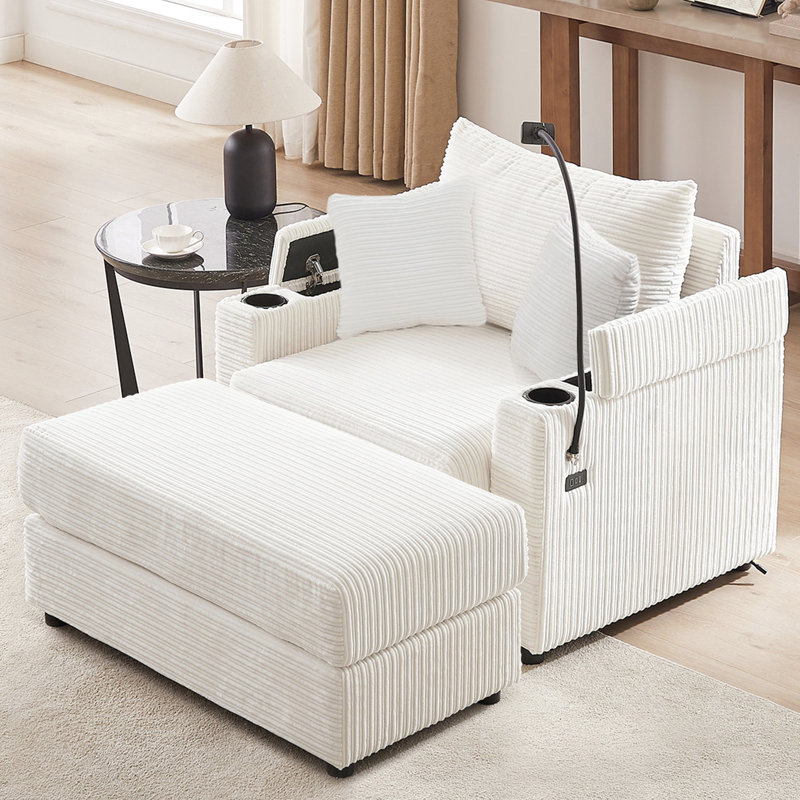 41.7" Living Room With Storage & Flexibility. Movable , 2 Ports, Cup Holders, Phone Holder. Fabric, Relaxing Seat Beige Compartments Movable. Soft Seat, Stable Construction
