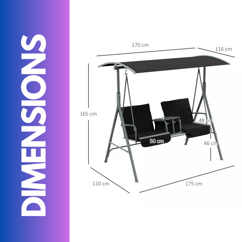2 Person Porch Swing With Pivot Table & Storage