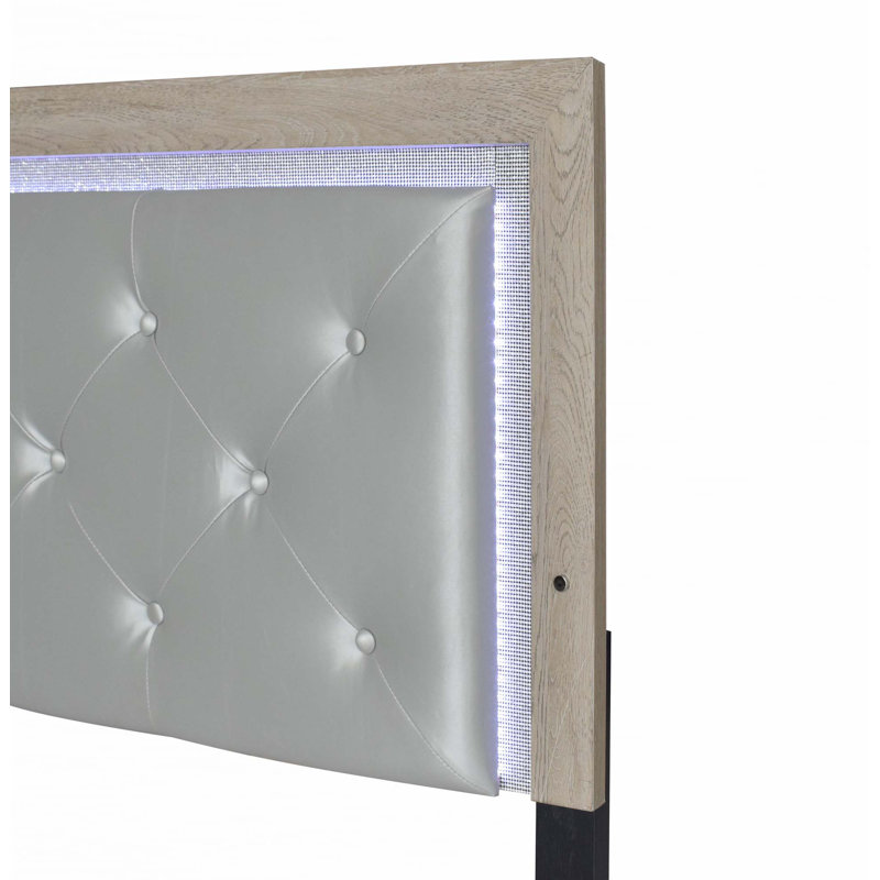 Lit à panneau moderne 1pc avec éclairage de tête de lit (seulement lit), Beige, Très grand