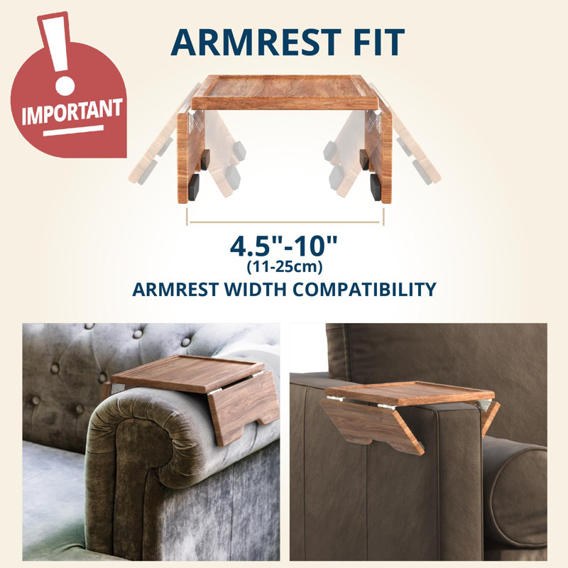 Sofa Arm Table Tray With Phone And Tablet Stand, Perfect Sofa Side Table For Living Room Comfort,(Acacia)