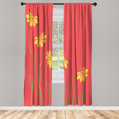 Microfiber Floral Semi-Sheer Rod Pocket Curtain Panels