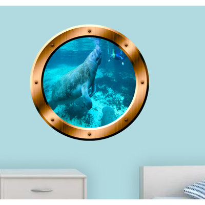 Adhésif décoratif lamantin hublot 3D Manatee