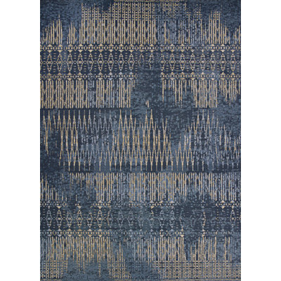 Hause Abstract Indigo Blue Indoor Outdoor Runner Rug