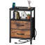 Table de chevet avec station de charge et 2 tiroirs en tissu, table de chevet avec ports et prises USB, table de bout avec tablette ouverte-122494973-129715229