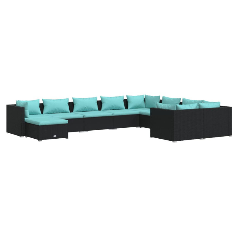 27.6" Wide Square Patio Sectional Set with Cushions, Water Blue, Black