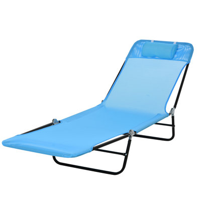 Chaise de plage inclinable avec siège en filet respirant, dossier pliant bleu et pour l'extérieur