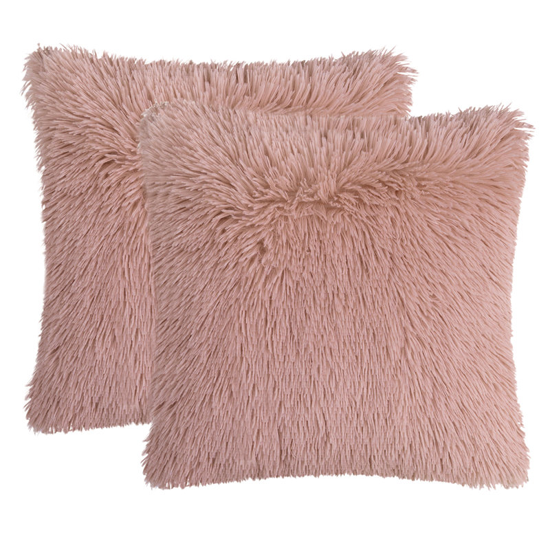 Faux Fur Pillow Cover, 18" x 18", Pink