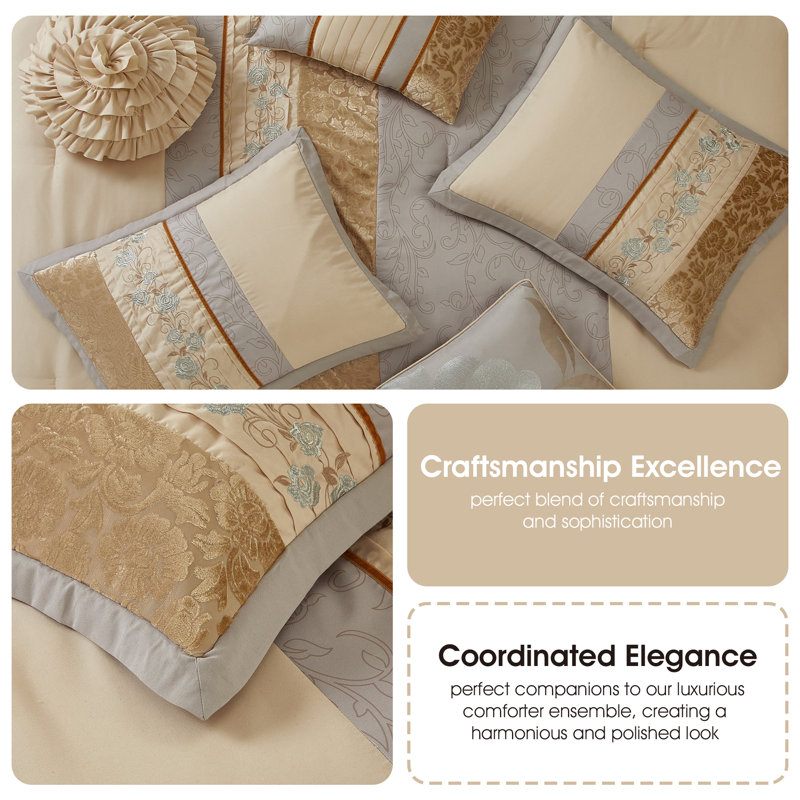 Sand Queen Microfiber Comforter Set with Floral Embroidery