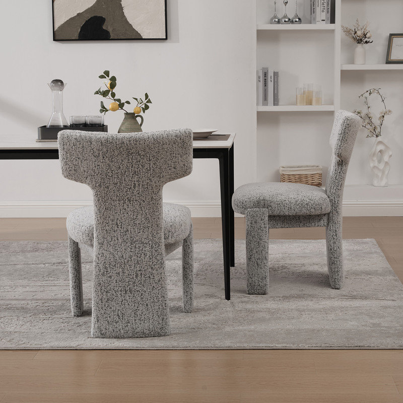 Ensemble de 2 chaises de salle à manger rembourrées modernes en chenille avec pieds en bois massif, Blanc/Noir
