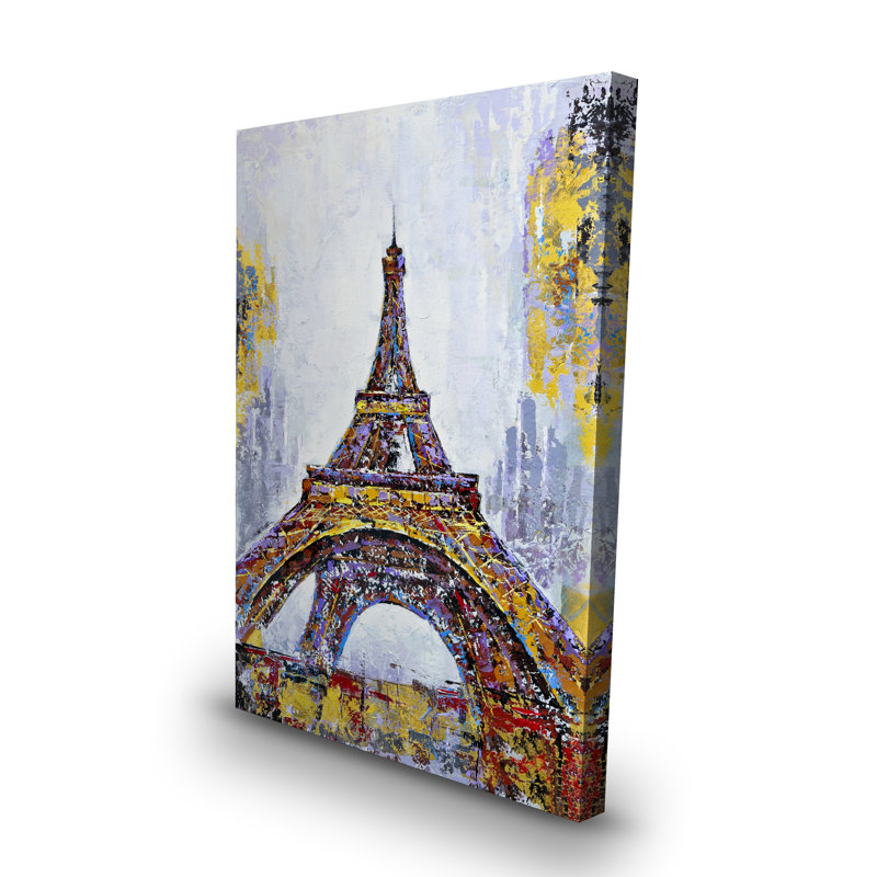 Abstract Paint Splash Eiffel Tower - Yellow Canvas Decor
