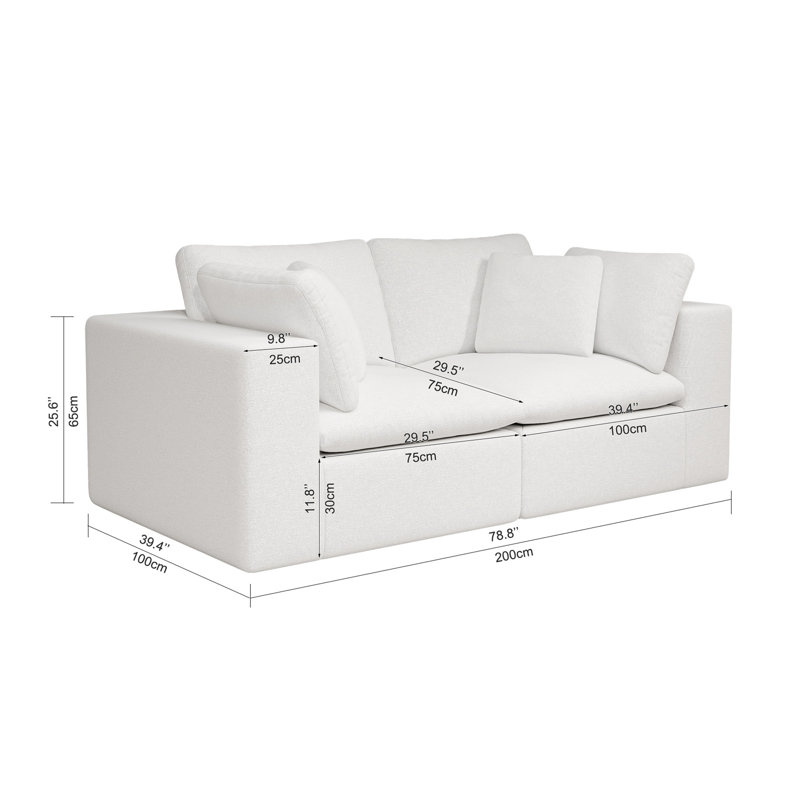 Canapé modulaire modulaire, canapé rembourré compressé, 2, H 25,6 po x l 78,8 po x P 39,4 po, Blanc