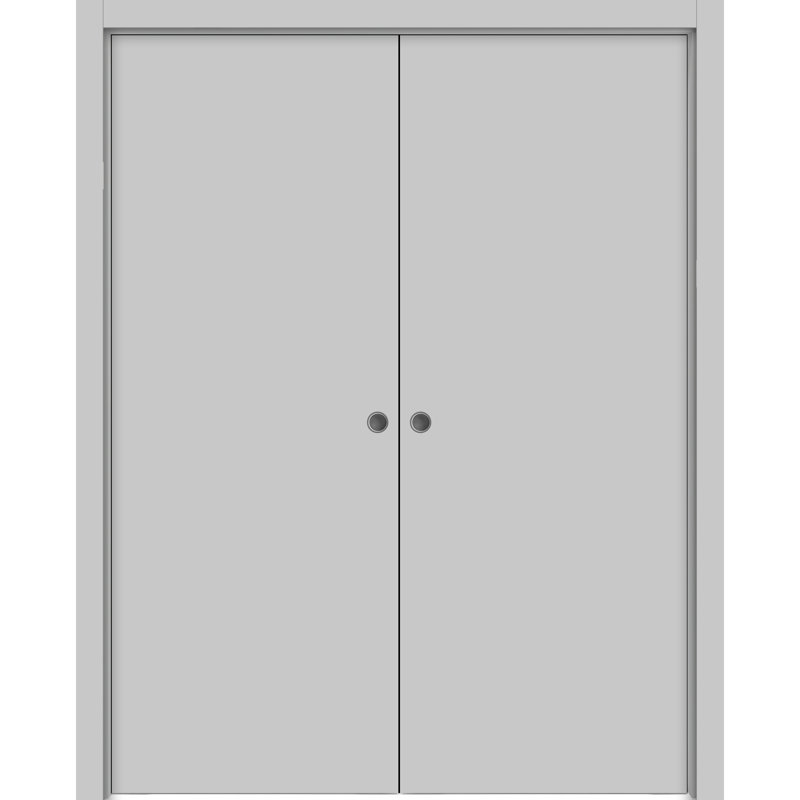 Portes à panneaux coulissantes en bois lambrissé Planum, 84 po x 96 po, Gris mat