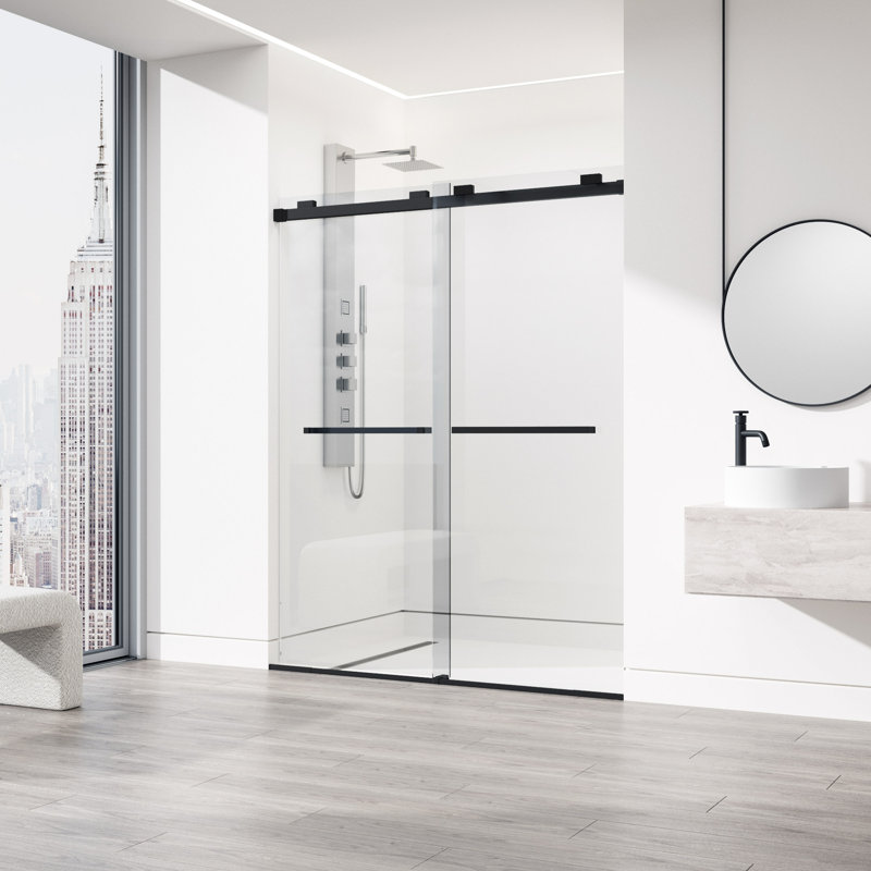 Houston 56-60" W x 76" H Sliding Frameless Shower Door with 3/8" Clear Glass, Matte Black