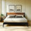 Ensemble de chambre à coucher 2 pièces - Structure de lit plateforme en bois massif et table de chevet assortie, style scandinave moderne Mid-Century, capacité de 800 lb, aucun sommier nécessaire