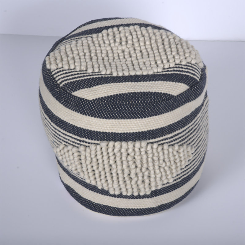 Diamond Handcrafted Fabric Cylindrical Pouf, Gray Fabric