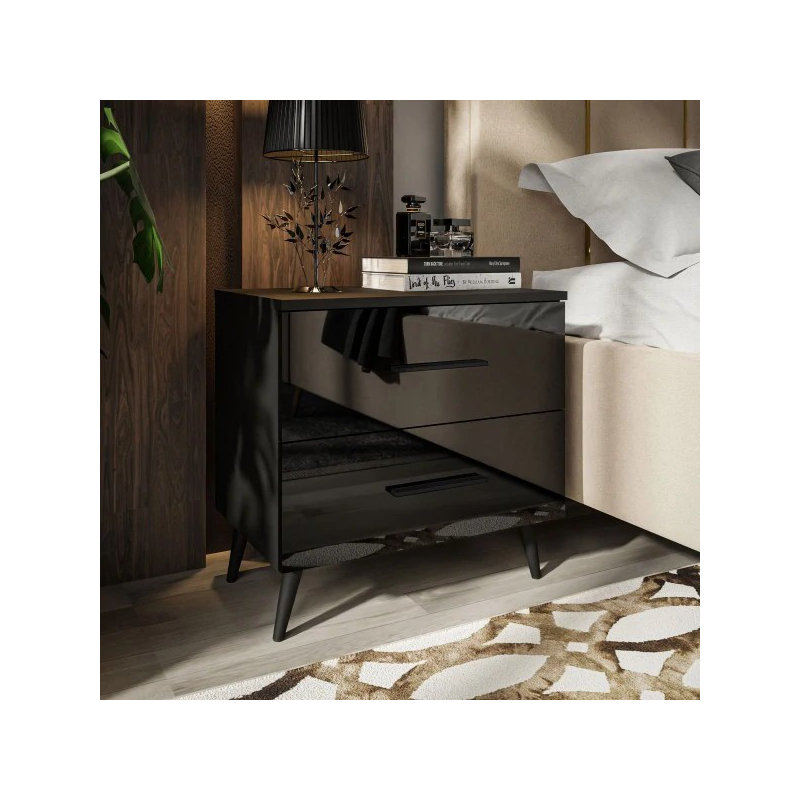 Ovolo 55cm W Manufactured Wood Bedside Table, Black