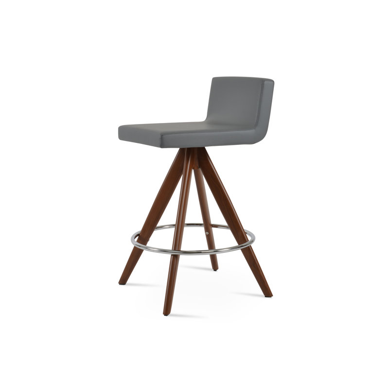 Tabouret pivotant Dallas Pyramid, Similicuir gris, Tabouret de comptoir (siège d'une hauteur de 24,5, Noyer