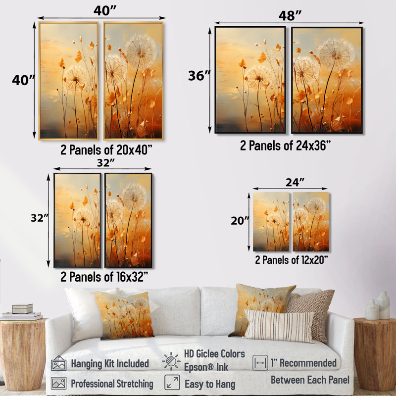 Chabut - Ensemble de 2 reproductions d'art sur toile orange, H 36 po x l 48 po, Impression encadrée flottante, Noir