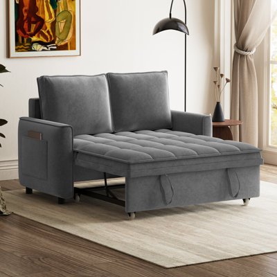 Convertible Loveseat Sofa Bed with Pull Out Sleeper Three Position Adjustable Backrest and Side Pockets