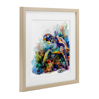 Coral Sanctuary Sea Turtle, reproduction encadrée sous verre, design par LSR Design Studio