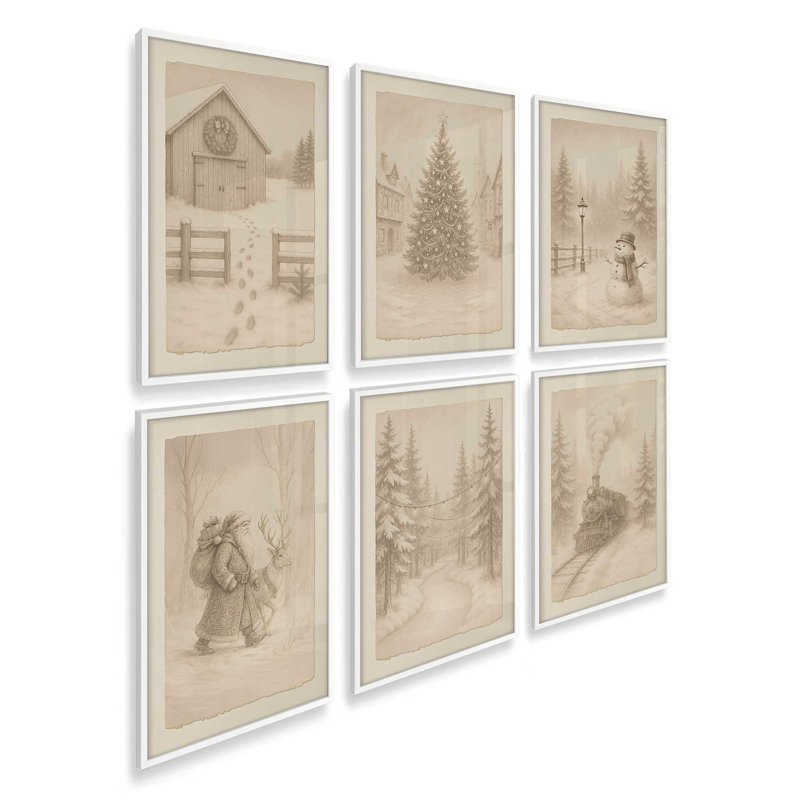 Ensemble de 6 estampes The Whispers of Christmas Past, Blanc opaque, H 15,5 po x l 75 po