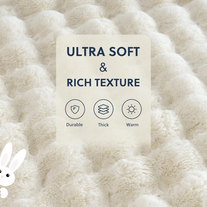 Cozy Warm Luxury Faux Fur Rabbit Throw Blanket, Knitted Soft Thick Furry Cute Plush Reversible Blanket for Sofa, Living Room, Bedroom - Suitable for Winter & Spring & Holiday Gift Ideas