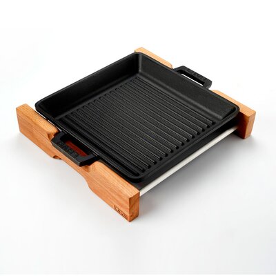 Lava Enameled Cast Iron Grill Pan 13 inch-Rectangle with Beechwood Service Stand -  LAVA CAST IRON, LV ECO GT 2626 T2 K4