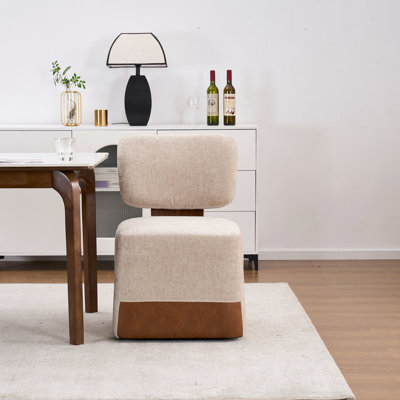 Chaise rembourrée en lin beige sans accoudoirs avec - Idéal pour le bureau, le salon et la chambre à coucher, intérieur en mousse souple, installation facile et rapide, mouvement fluide, 25,3 lb, profondeur, 20,49 de largeur, 33,99 de hauteur