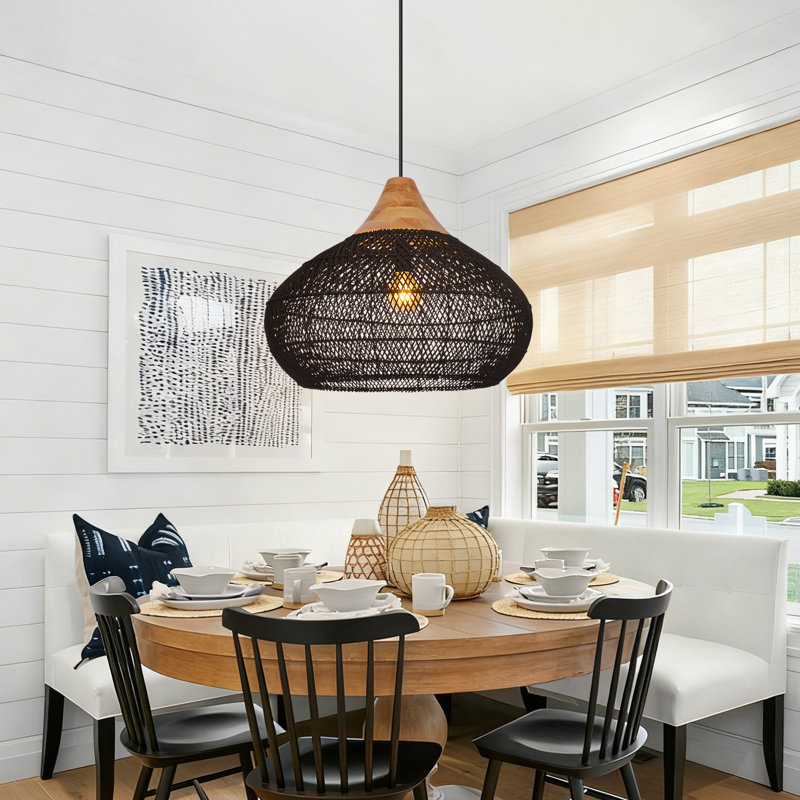 Luminaire suspendu en rotin noir Boho Home Decor