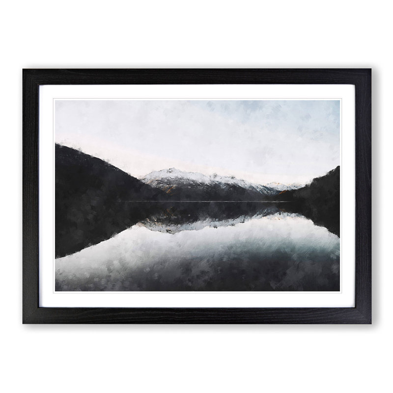 Mountain Reflection in Argentina - Picture Frame Painting Print, 24cm H x 33cm W x 2cm D, Black Framed