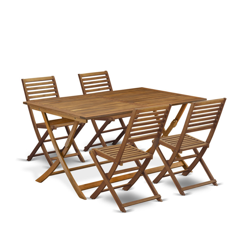 5 Piece Superior Patio Dining Table Set- Ideal for The Beach, Campy, Picnics - Beautiful Bistro Table with 4 Arms Less Outdoor Folding Chairs - Natural Oil Finish