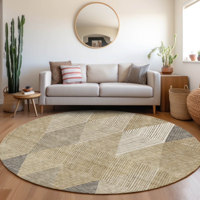 Premium Machine Washable Prisco Wheat Rug, Round 8'