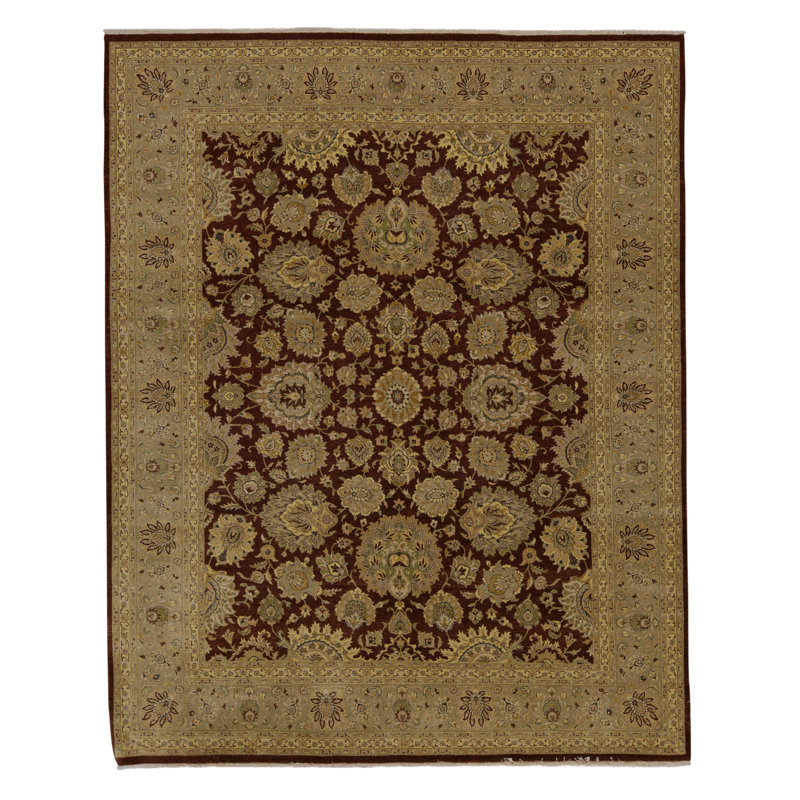 Tapis beige et vin de haute qualité noué à la main