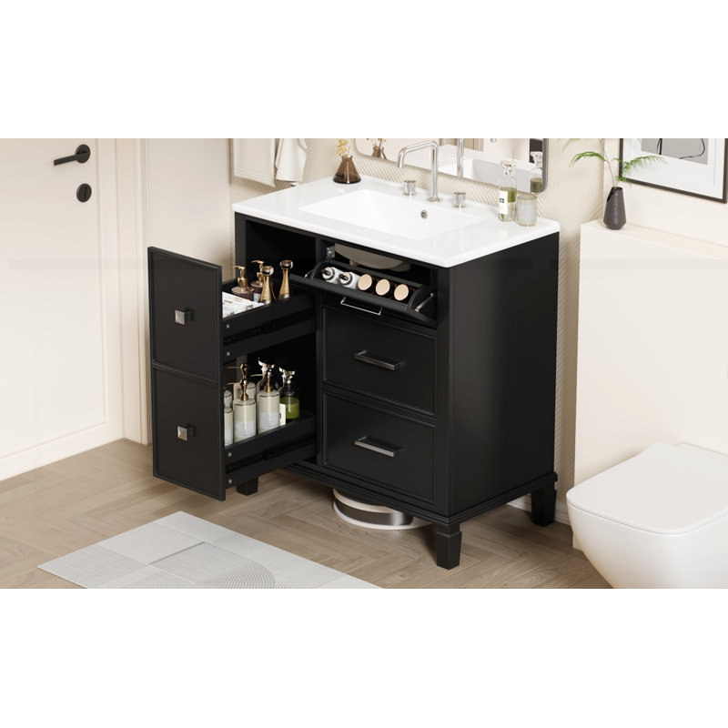 Meuble-lavabo 30 po avec lavabo en céramique, Noir