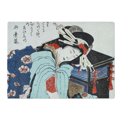 Tempered Glass Woman Reading by Katsushika Hokusai Chopping Board