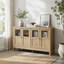 Buffet en bois naturel de 55,1 po de largeur avec 4 portes en acrylique et tablettes réglables