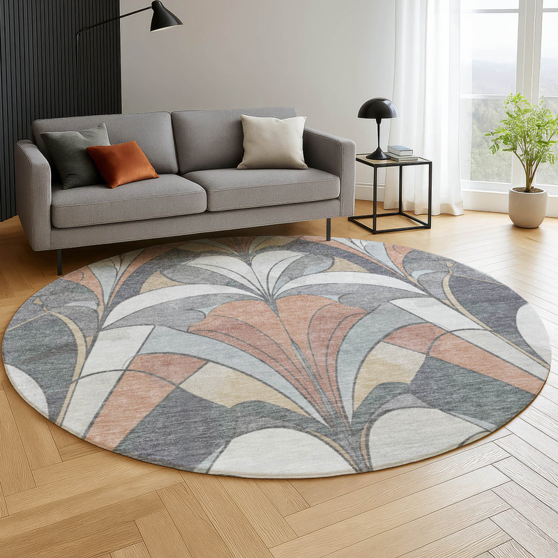 Premium Machine Washable Mayfield modern Rug, Gray, 8' Round