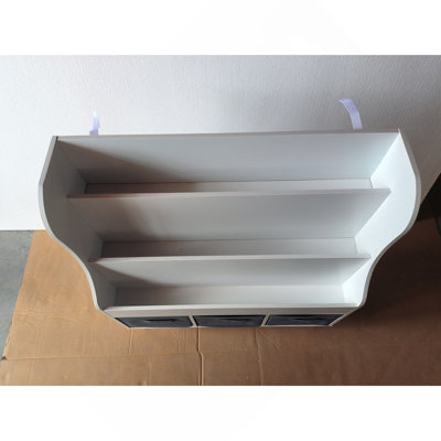 Bibliothèque pour enfants avec 3 bacs en tissu, bibliothèque pour enfants moderne avec rangement pour jouets et livres, tablette de rangement pour tout-petits pour salle de jeux, chambre à coucher ou chambre de bébé, blanc et gris