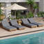 Chaises longues en bois d'acacia avec coussin moelleux-1099818180