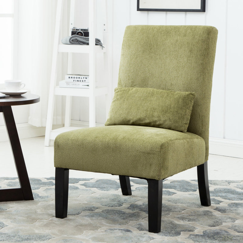 Fauteuil d'appoint sans accoudoirs avec coussin Pisano, Chenille verte