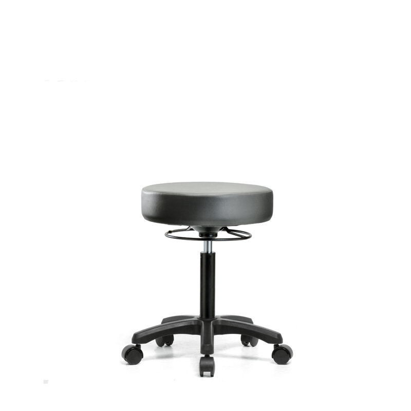 Tabouret de laboratoire en vinyle, Roulettes, Argenté, 27.75"