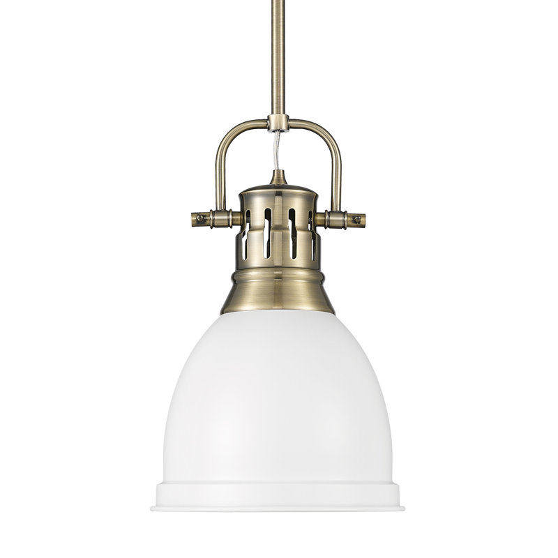 Petit luminaire suspendu avec tige Aljona, H 14,25 po x l 8,875 po x P 8,875 po, Laiton vieilli, Blanc