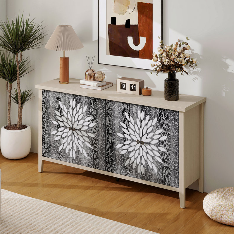 Armoire de rangement, moderne, tablettes réglables à 4 portes, buffet de buffet, avec, avec portes et